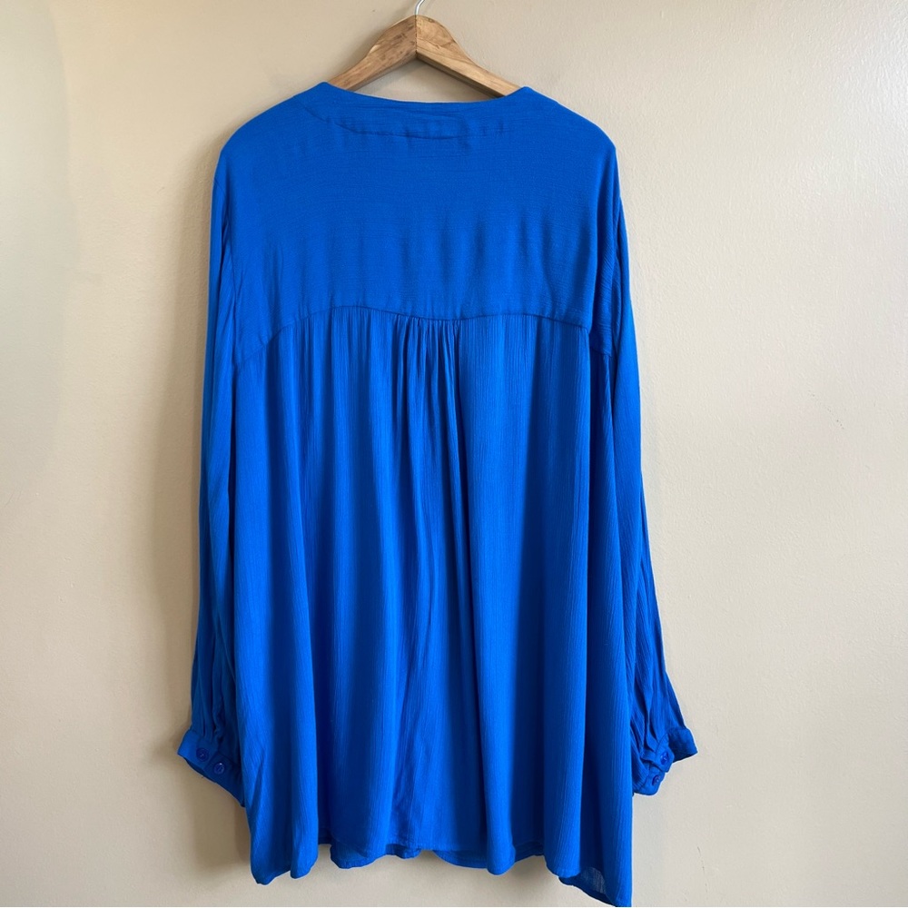 ULLA POPKEN Womens blue Button Peasant Top Size 32/34 Long Sleeve V-neck crochet - Picture 4 of 6